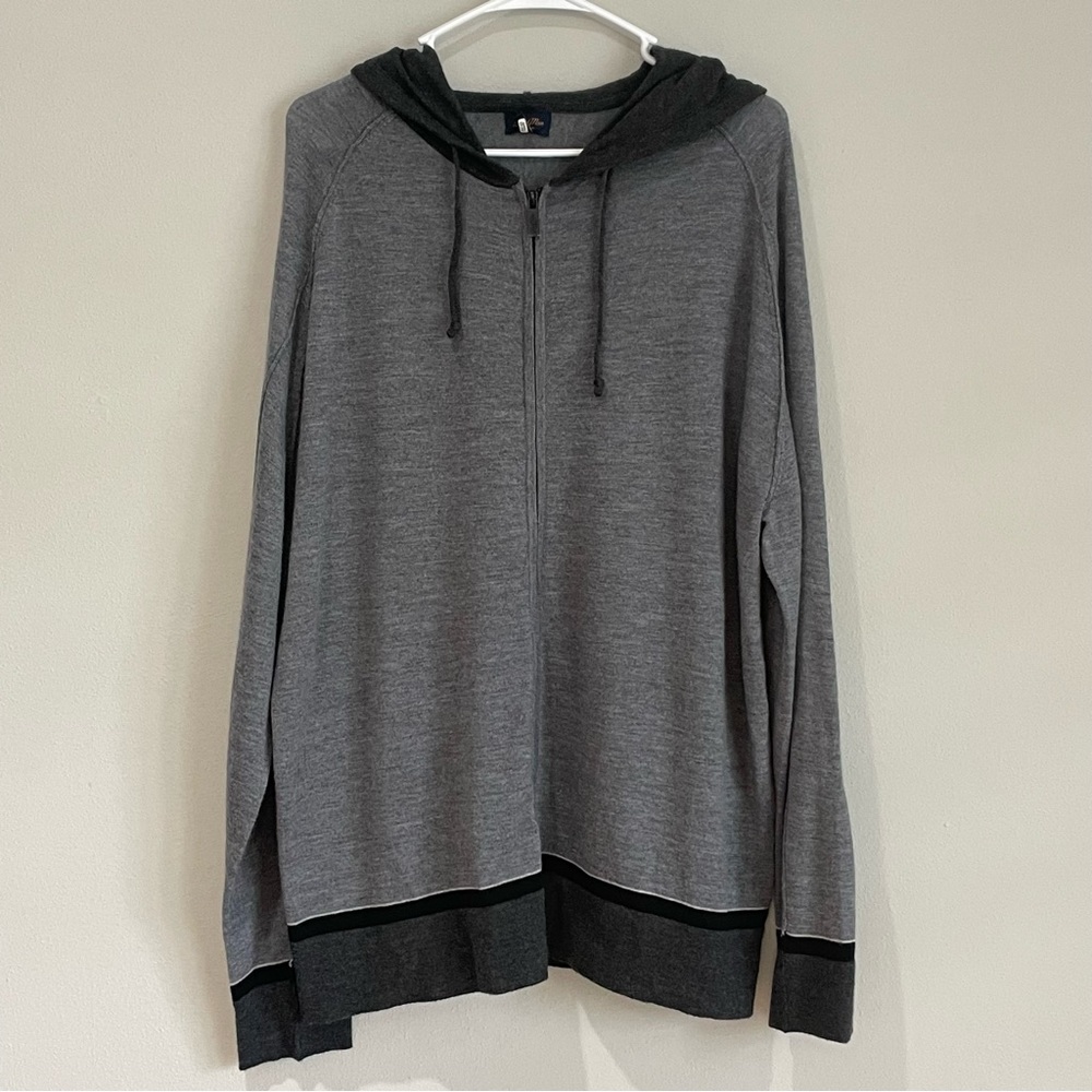 Good Man Brand Merino Wool MVP Full Zip Gray Black Hooded Sweater - XXL